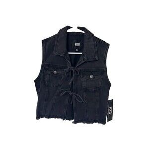 Madden NYC Tie Front Denim Vest Women Medium Black Jean New